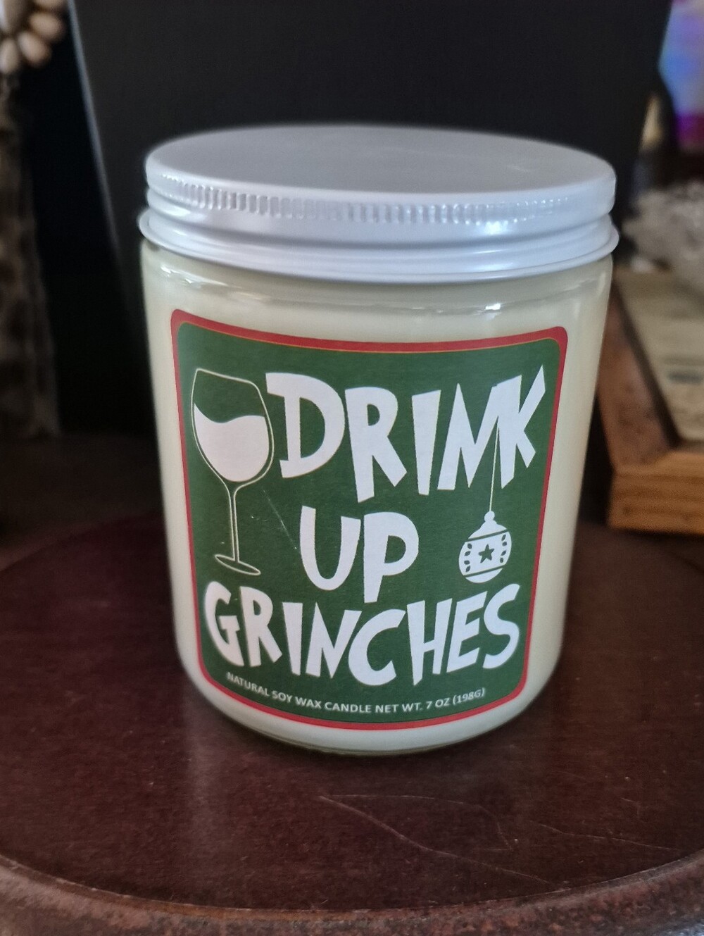 Drink Up Grinches Soy Wax Candle - Holiday Scented Jar